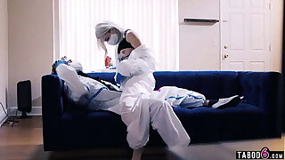 Crazy quarantine pandemic porno with blonde teenage Lola Fae and her partner
